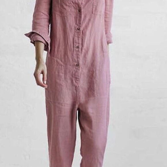 One Piece Jumpsuits  Casual Cotton Linen Long Sleeve Button Down  US 12  UK 16 - Picture 1 of 2